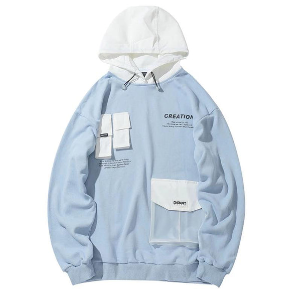 Front Pockets Color Block Patchwork Hoodies