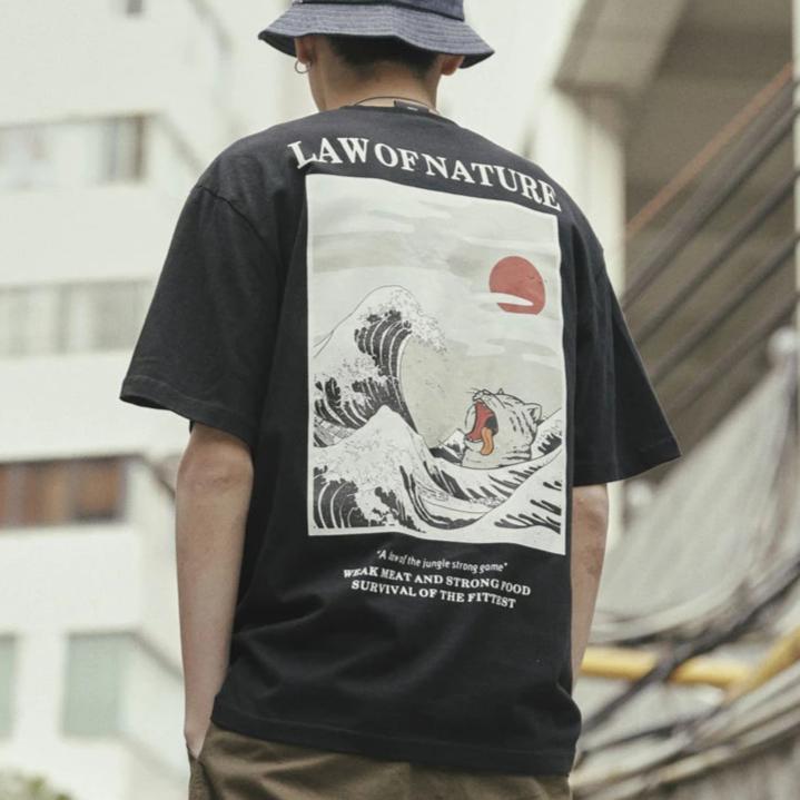 Japanese Ukiyo Cat Wave T-Shirt