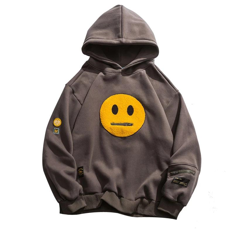 Zipper Pocket Smile Face Hoodies